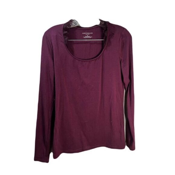 Ann‎ Taylor Shirt Tulle Ruffle Scoop Neck Long Sleeve Small - Picture 1 of 4